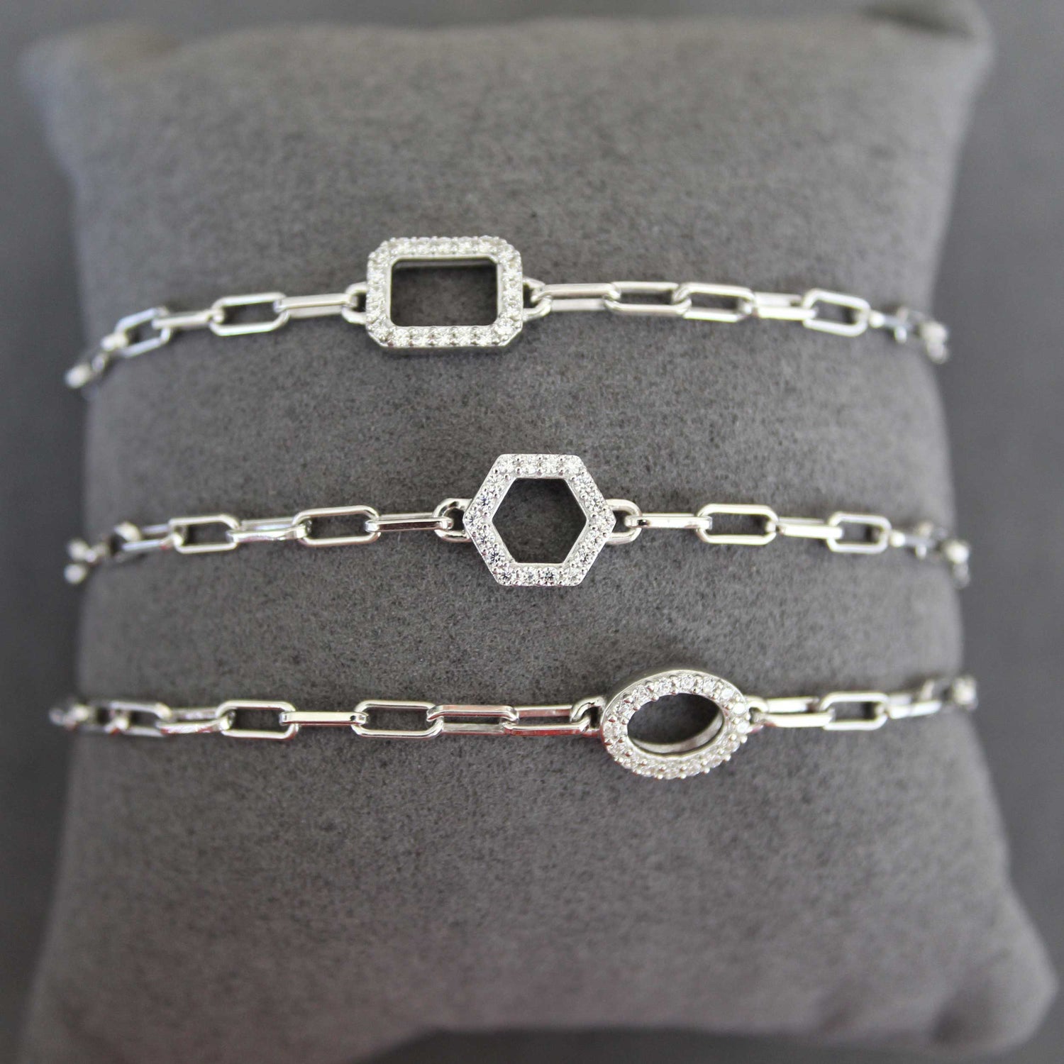 SALE 1/6 Cttw Natural Diamond Pave Hexagon Link Chain 7" Bracelet in 925 Sterling Silver