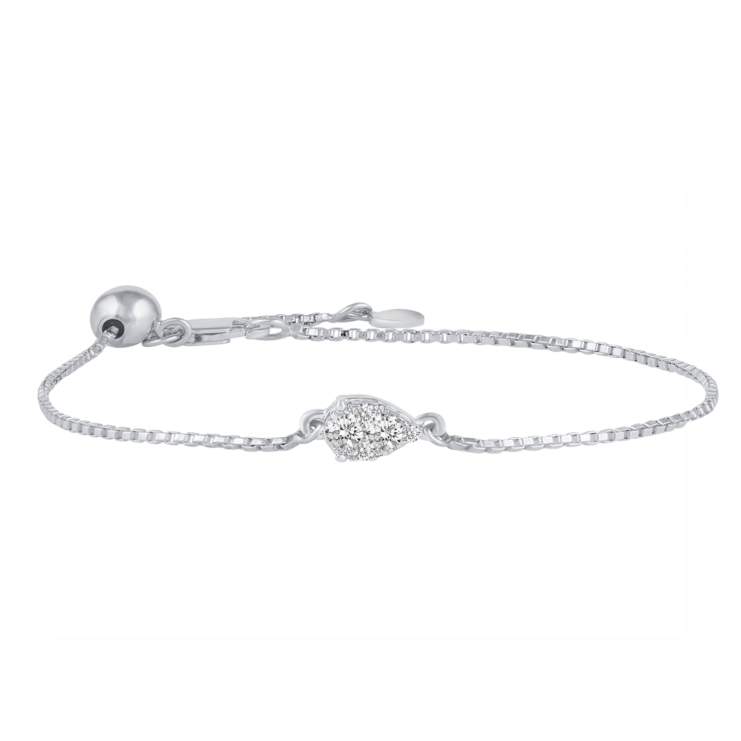 1/4 Cttw Diamond Teardrop Cluster Adjustable Chain Bracelet in 925 Sterling Silver