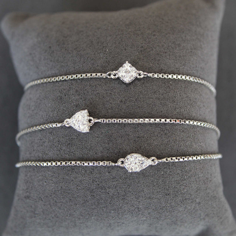 1/4 Cttw Diamond Heart Cluster Adjustable Chain Bracelet in 925 Sterling Silver