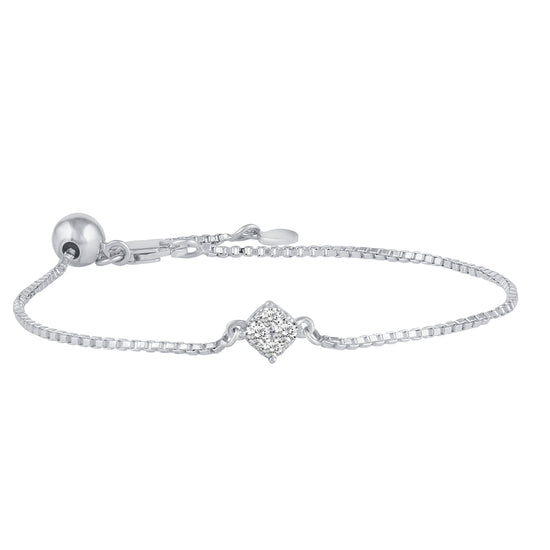 1/4 Cttw Diamond Cushion Cluster Adjustable Chain Bracelet in 925 Sterling Silver