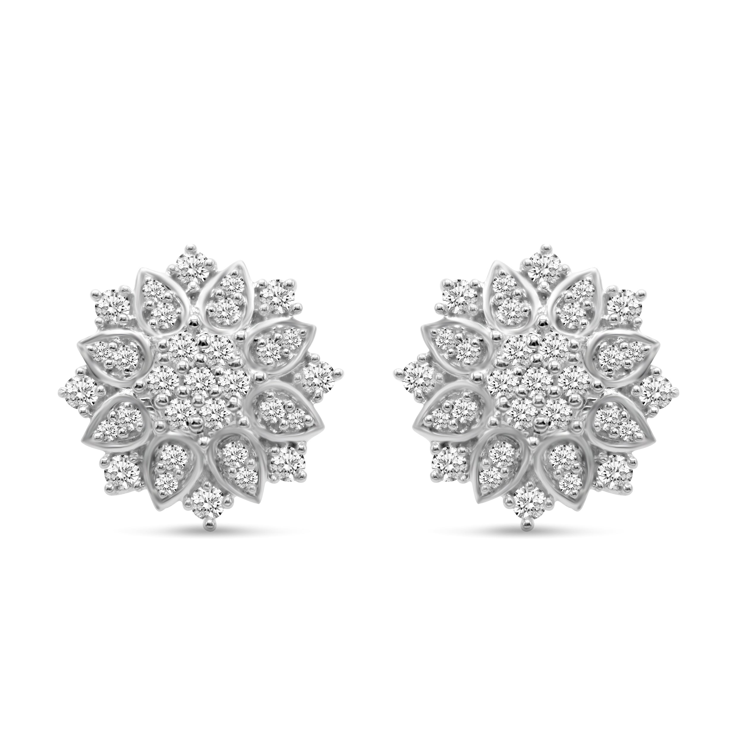 1/2 Ctw Diamond Vintage Flower Earrings in 925 Sterling Silver