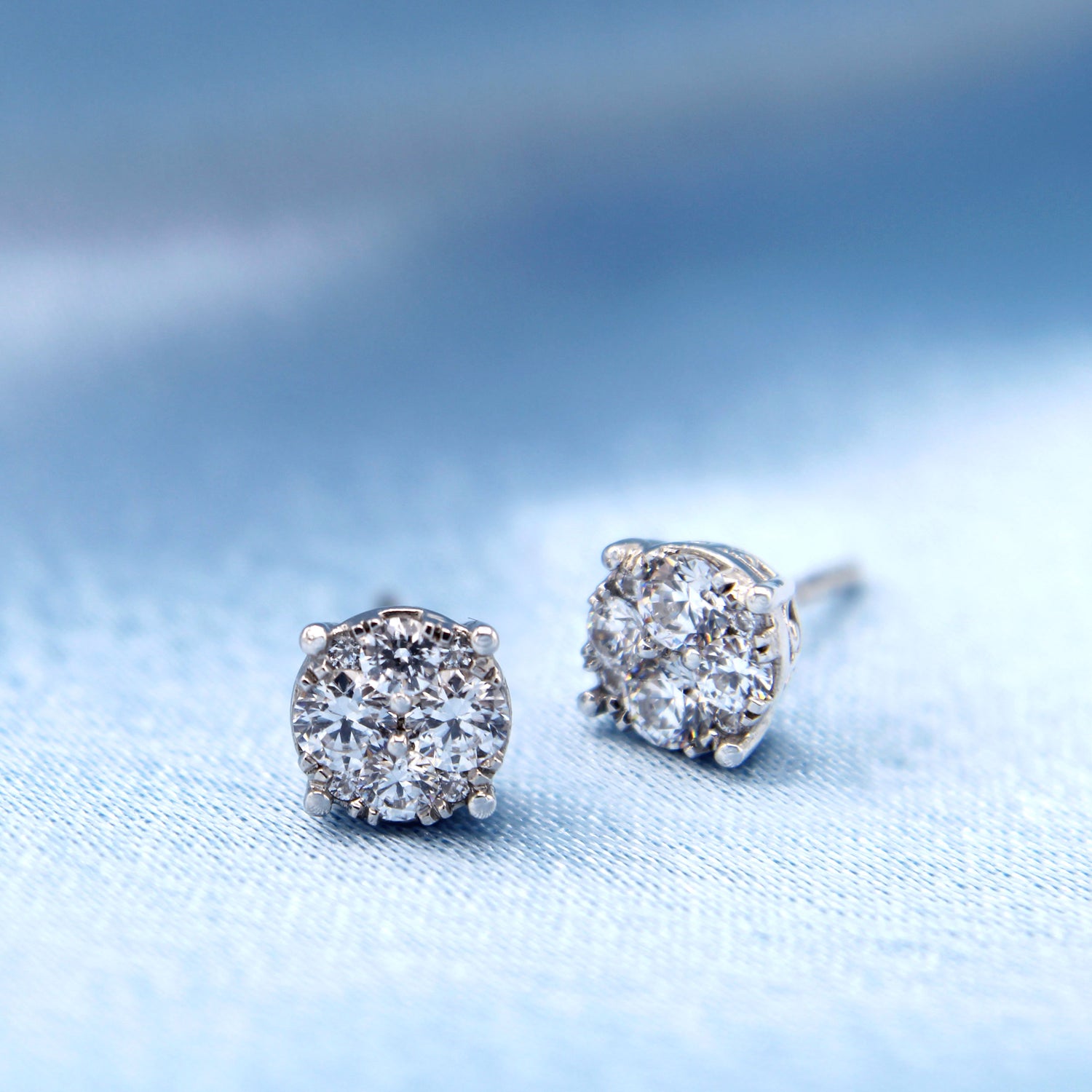1/4 - 1 Cttw Diamond Round Grand Cluster Stud Earrings in 925 Sterling Sliver