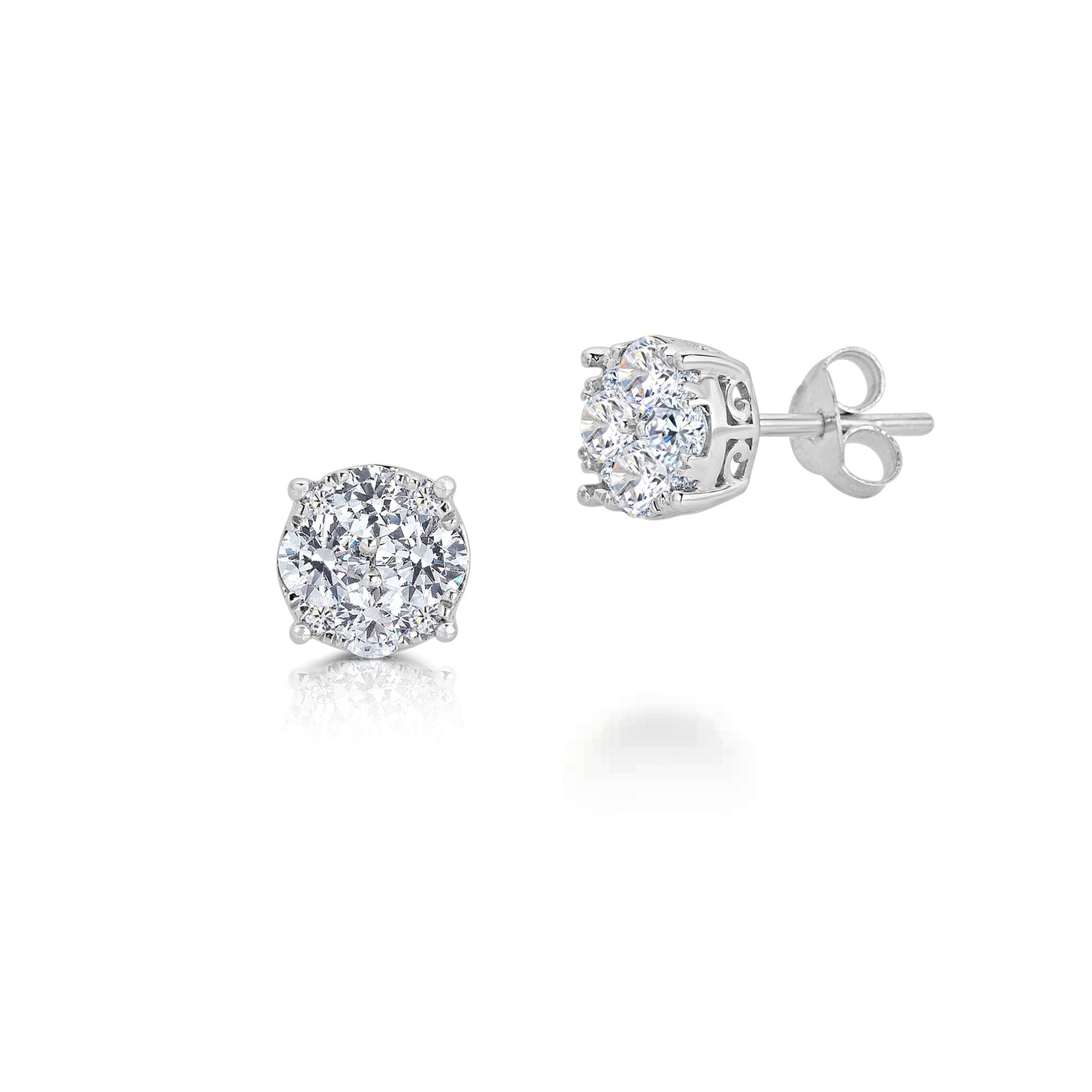 1/4 - 1 Cttw I2 Clarity Diamond Round Grand Cluster Stud Earrings in 14K Gold