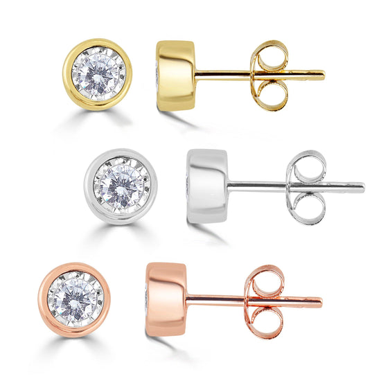 1/4 Cttw 14K Gold Bezel Set Round Natural Diamond Stud Earrings