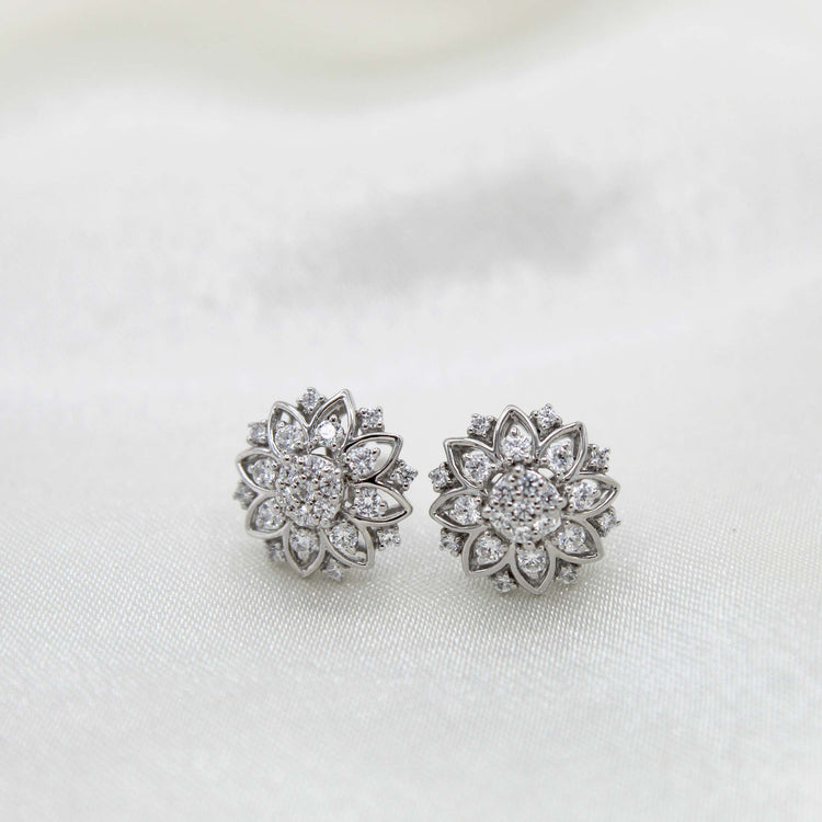 3/4 Ctw Diamond Flower Earrings in 925 Sterling Silver gift birthday floral daisy