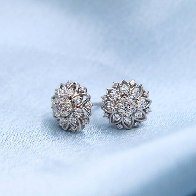 3/4 Ctw Diamond Flower Earrings in 925 Sterling Silver gift birthday floral daisy