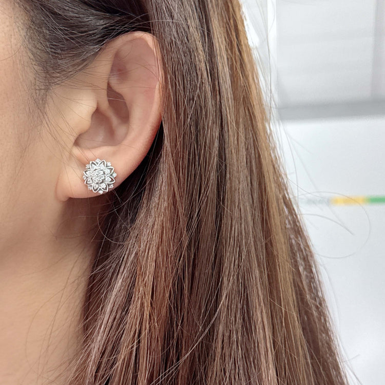 3/4 Ctw Diamond Flower Earrings in 925 Sterling Silver gift birthday floral daisy