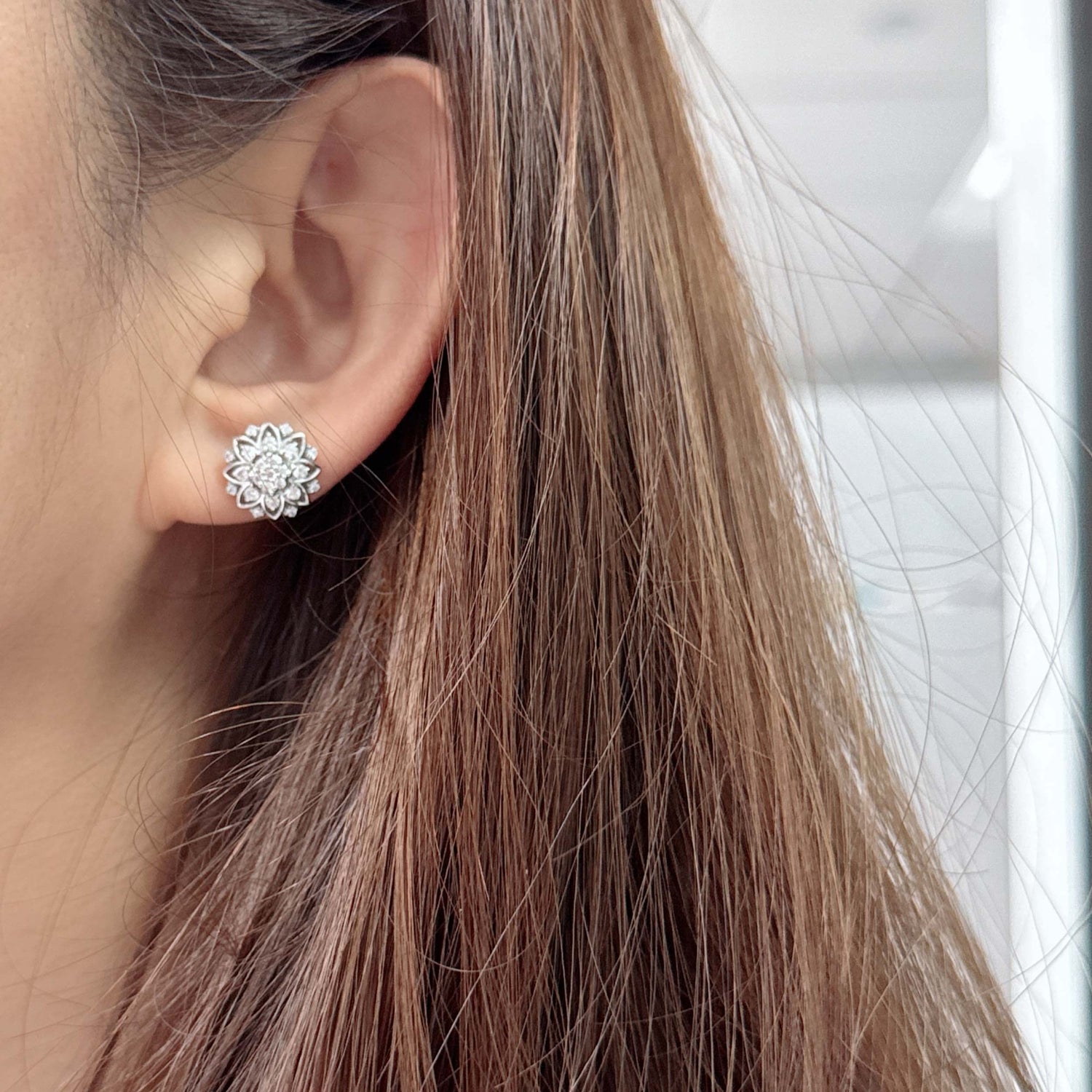 3/4 Ctw Diamond Flower Earrings in 925 Sterling Silver gift birthday floral daisy