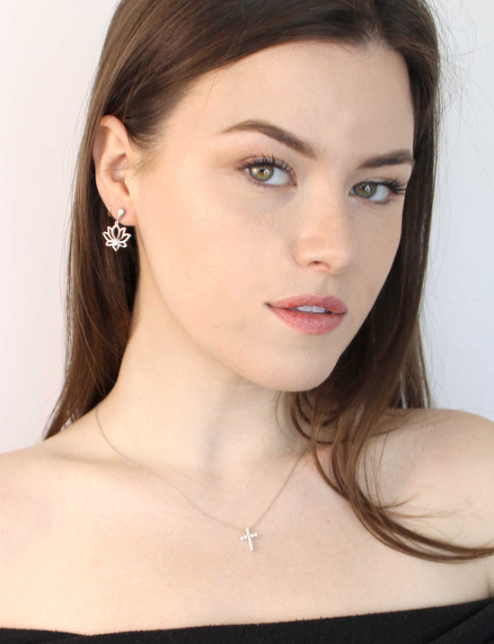 1/5ct tw Diamond Lotus Dangling Fashion Earring in Sterling Silver - Fifth and Fine