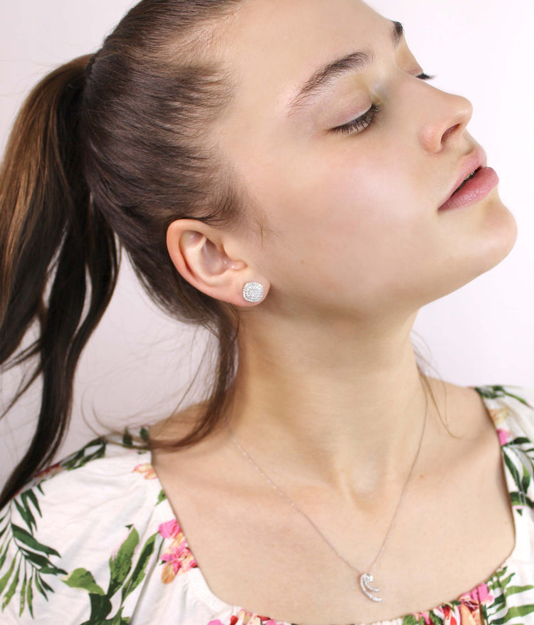 1/2 CT TW Cushion Cluster Stud Earrings in Sterling Silver - Fifth and Fine