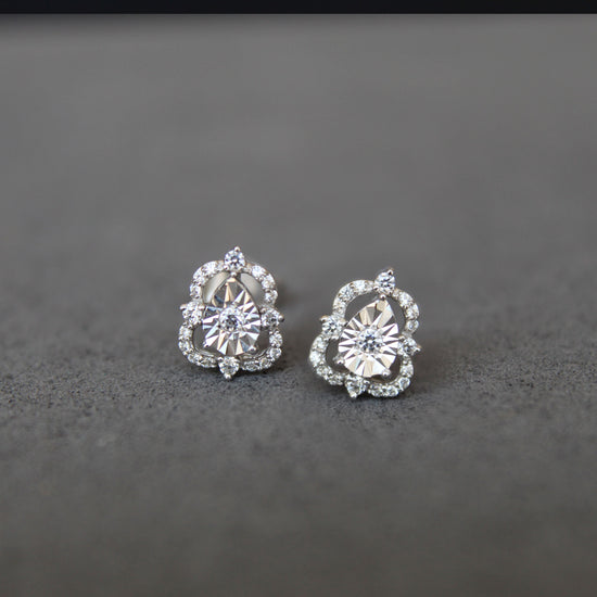 1/5Ct TW Diamond Cluster Studs in Sterling Silver