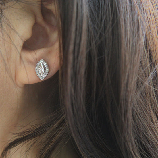 1/5Ct TW Diamond Marquise Cluster Studs in Sterling Silver