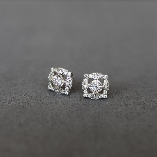 1/2Ct TW Diamond Square Cluster Fashion Stud Earring in Sterling Silver