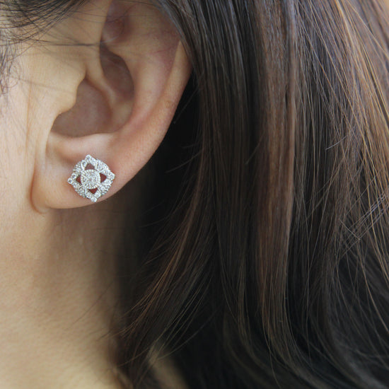 1/2Ct TW Diamond Square Cluster Fashion Stud Earring in Sterling Silver