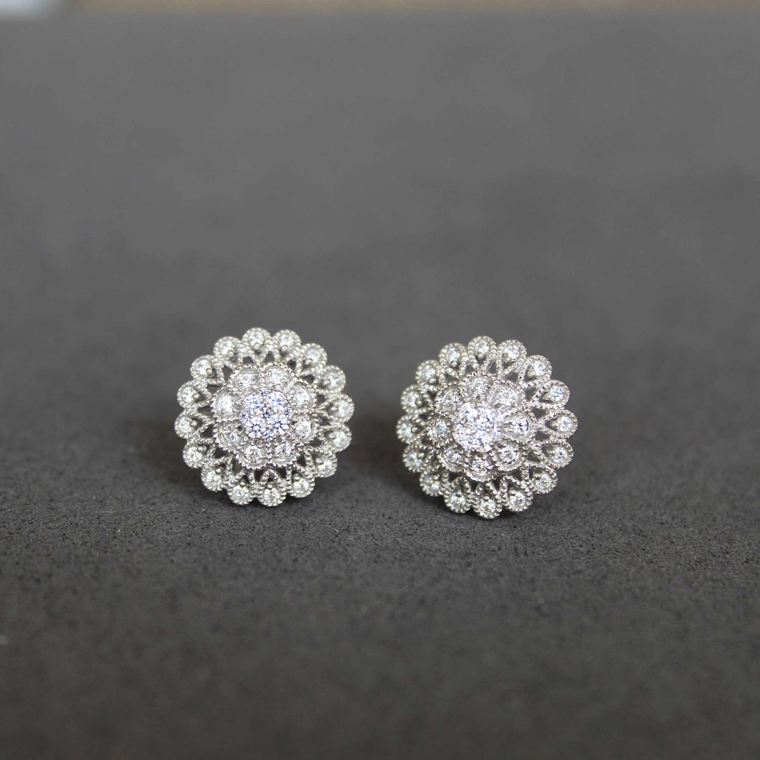1/2 Ctw Diamond Vintage Lace Flower Earrings in 925 Sterling Silver