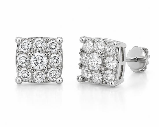 Round Lab-Grown Diamond Cluster Earrings in 925 Sterling Silver (1.00 CT TW)