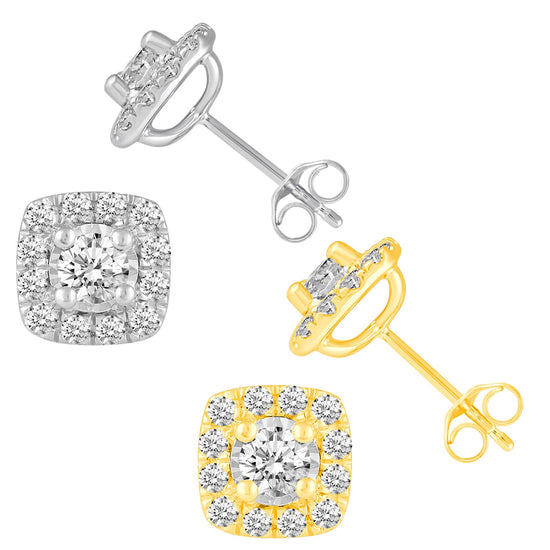Royal Aura 14K Yellow/White Gold 1 Cttw (I1 Clarity) Diamond Halo Studs Earrings
