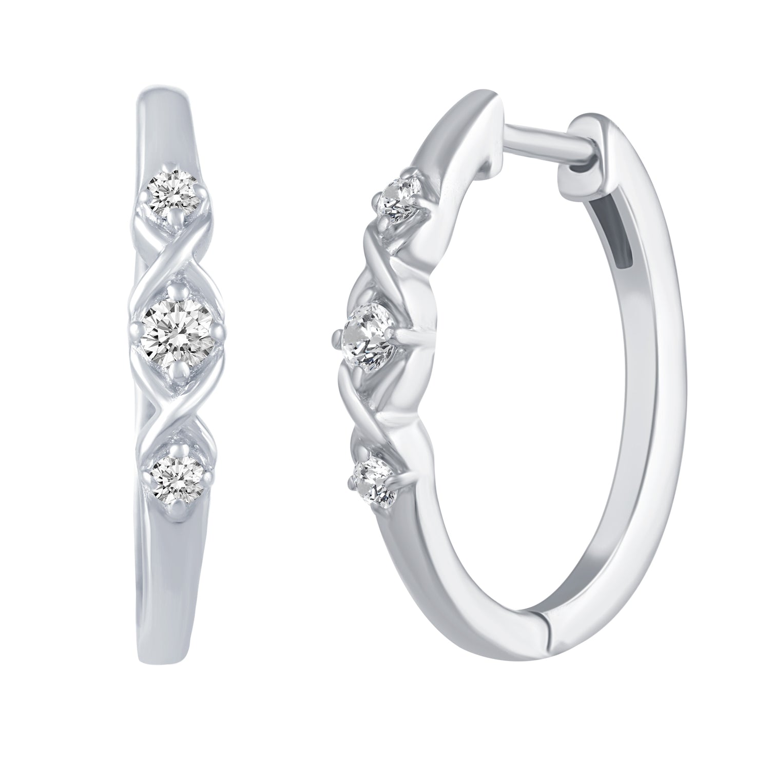 1/4 Cttw Diamond Infinity Oval Hoop Earrings set in 925 Sterling Silver
