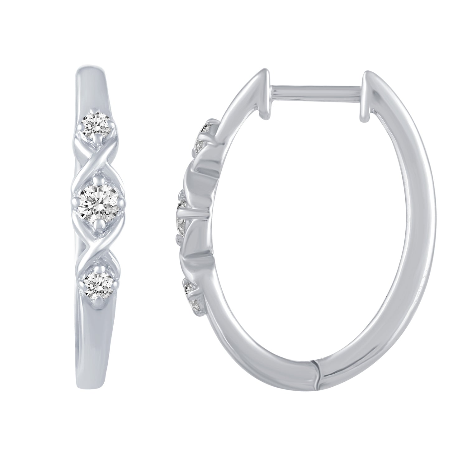 1/4 Cttw Diamond Infinity Oval Hoop Earrings set in 925 Sterling Silver