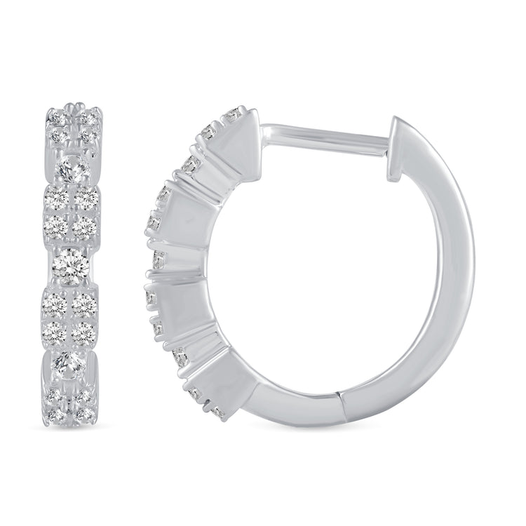 1/3 Cttw Diamond Modern Station Hoop Earrings set in 925 Sterling Silver