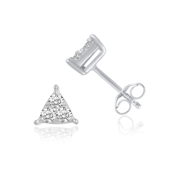 Triangle Cluster Stud Earrings with 1/4 Ctw Natural Diamonds set in 925 Sterling Silver