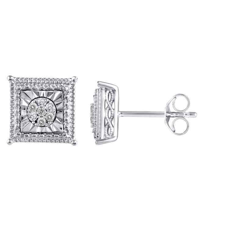 square princess Miracle Setting 1/10 Ctw Natural Diamond Stud Earrings set in 925 Sterling Silver fine jewelry holiday birthday valentinesday gift under$50