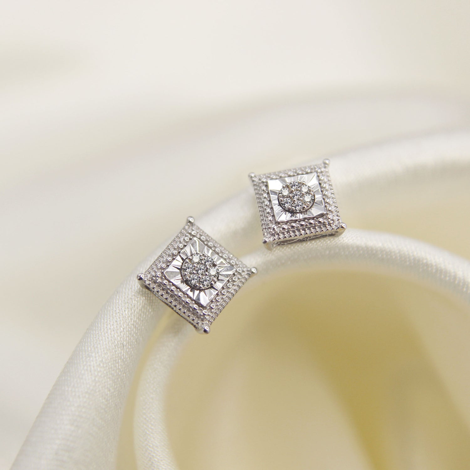 square princess Miracle Setting 1/10 Ctw Natural Diamond Stud Earrings set in 925 Sterling Silver fine jewelry holiday birthday valentinesday gift under$50