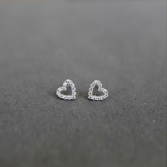 1/4 CTW Diamond Open Heart Pave Stud Earrings set in 925 Sterling Silver