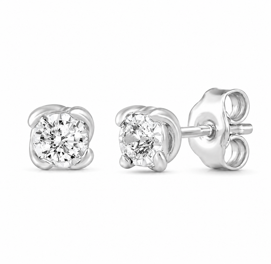 Round Lab-Grown Diamond Miracle Plate Stud Earrings in 925 Sterling Silver (1/2 CT TW)