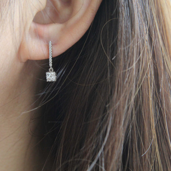 1/2 Ctw Natural Diamonds Cushion Dangle Drop Earrings in 925 Sterling Silver