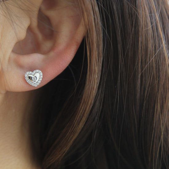 1/5Ct Diamond Puff Halo Heart Stud Earrings Set in 925 Sterling Silver