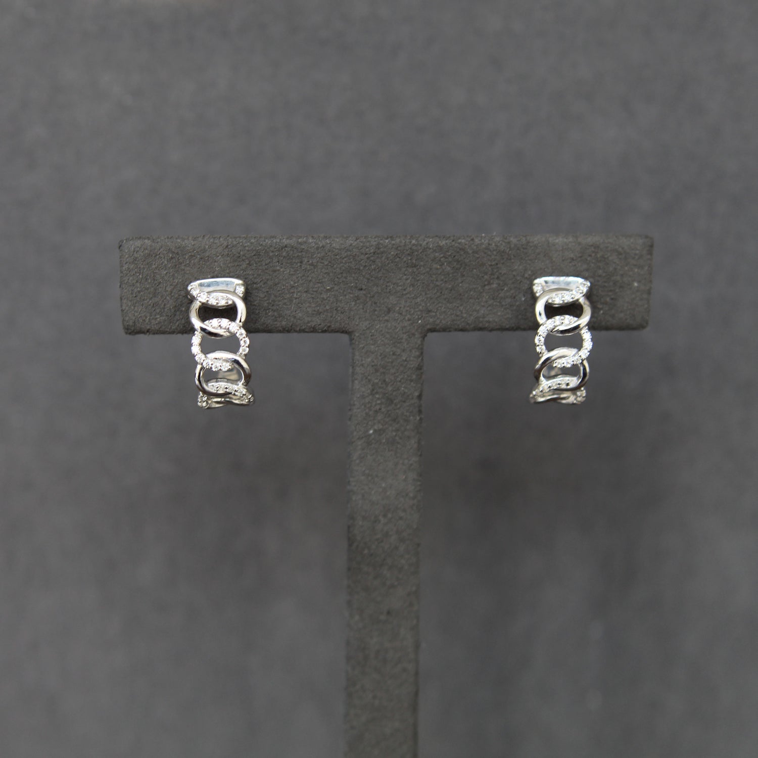 1/5 Ctw Natural Diamond Link Pave Hoop Earrings in 925 Sterling Silver