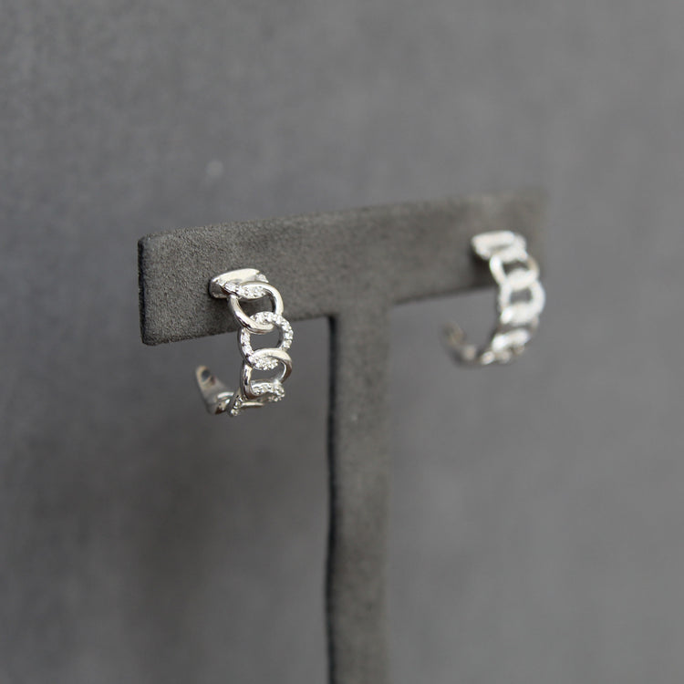 1/5 Ctw Natural Diamond Link Pave Hoop Earrings in 925 Sterling Silver