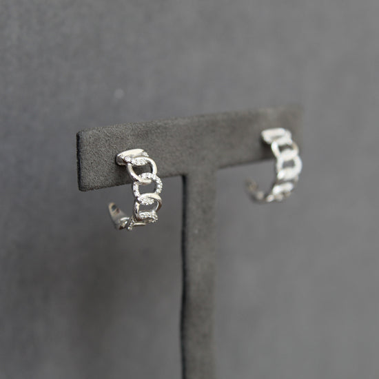 1/5 Ctw Natural Diamond Link Pave Hoop Earrings in 925 Sterling Silver