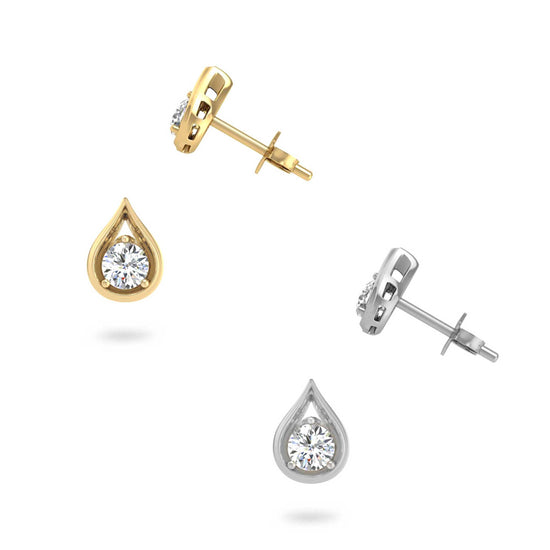 1/5-1/3 Cttw Diamond Teardrop Pear shape Stud Earrings available in K18 Yellow Gold vermeil and 925 Sterling Silver Rhodium Plating fifth and fine jewelry