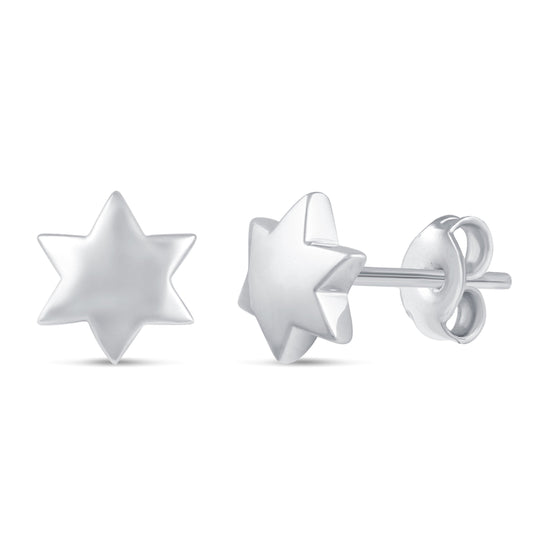 Solid Disk Plain Star Stud Earrings in 925 Sterling Silver