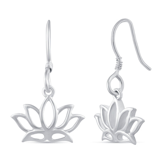 Pop-Up Open Lotus Flower Charm Drop Dangle Swing Earrings in 925 Sterling Silver