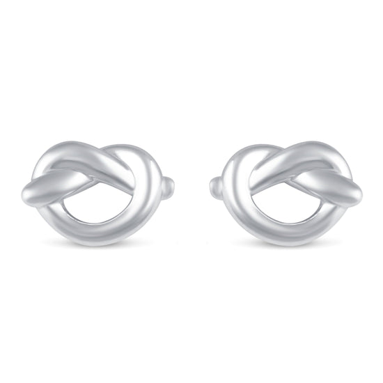 Mini Heart Knot Swirl Pretzel Bow Stud Earrings in 925 Sterling Silver