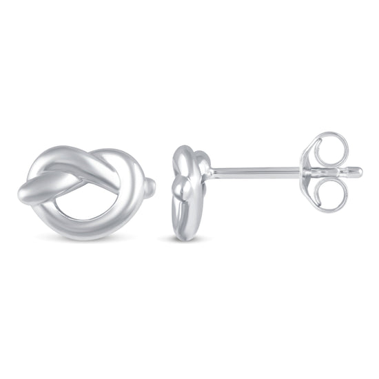 Mini Heart Knot Swirl Pretzel Bow Stud Earrings in 925 Sterling Silver