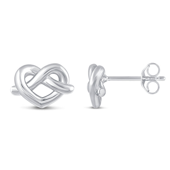 Pop-Up Heart Knot Swirl Pretzel Bow Stud Earrings in 925 Sterling Silver