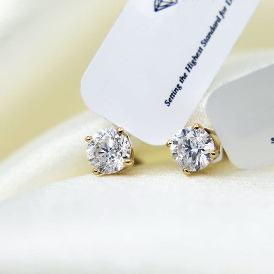 Certified (VS2) 1/4ct TW to 2.00ct TW LAB GROWN Solitaire Diamond Earrings 14K Gold