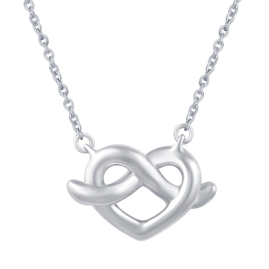 Loves Me Knot Heart Charm Necklace Pendant in 925 Sterling Silver