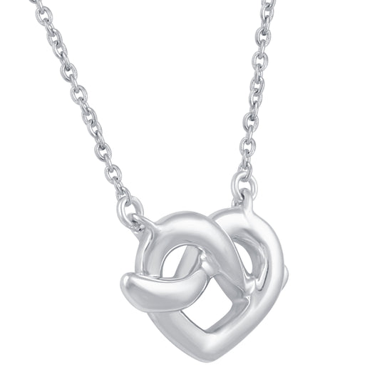 Loves Me Knot Heart Charm Necklace Pendant in 925 Sterling Silver