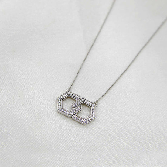 1/4 Cttw Diamond Double Link Infinity Hexagon Pendant Necklace set in 925 Sterling Silver