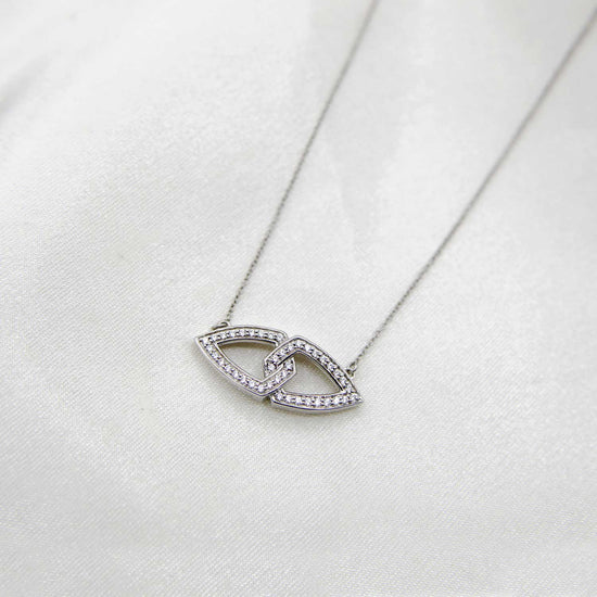 1/4 Cttw Diamond Double Link Infinity Triangle Pendant Necklace set in 925 Sterling Silver