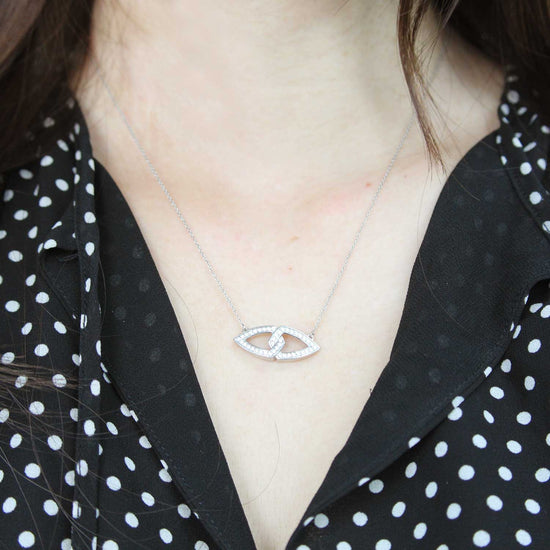 1/4 Cttw Diamond Double Link Infinity Triangle Pendant Necklace set in 925 Sterling Silver