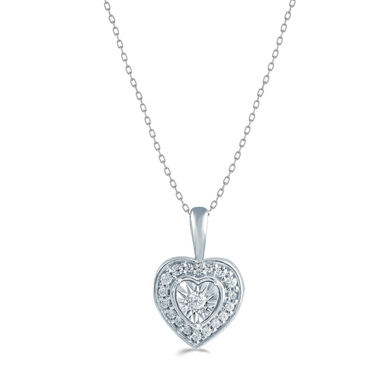 1/10 Cttw Diamond Heart Necklace Pendant 925 Sterling Silver