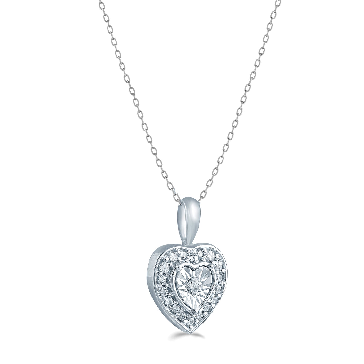 1/10 Cttw Diamond Heart Necklace Pendant 925 Sterling Silver