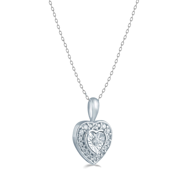 1/10 Cttw Diamond Heart Necklace Pendant 925 Sterling Silver