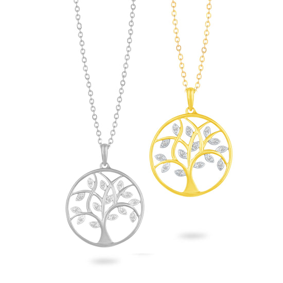 1/20 Ct tw Diamond Round Tree of Life Family Circle Pendant Set in Sterling Silver